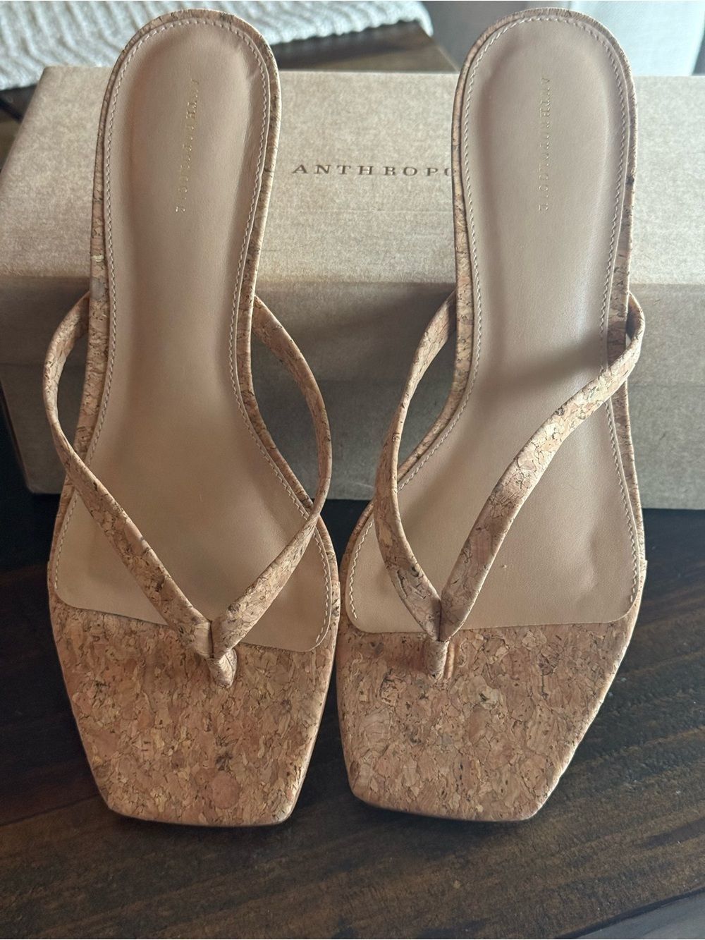 Anthropologie Cork Square-Toe Flip Sandals in Natural Cork